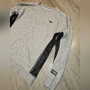 Victorias Secret Pink Black Gray Mesh Cutout Sheer Logo Sweatshirt Top XS